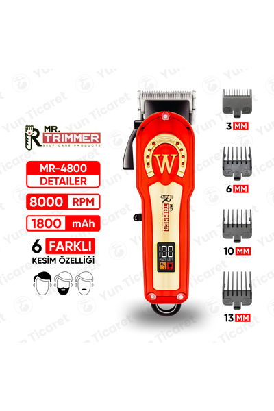 MR.TRİMMER Şarj Göstergeli 6 Kademeli 8000 RPM 1800 mAh Saç Sakal Tıraş Makin...