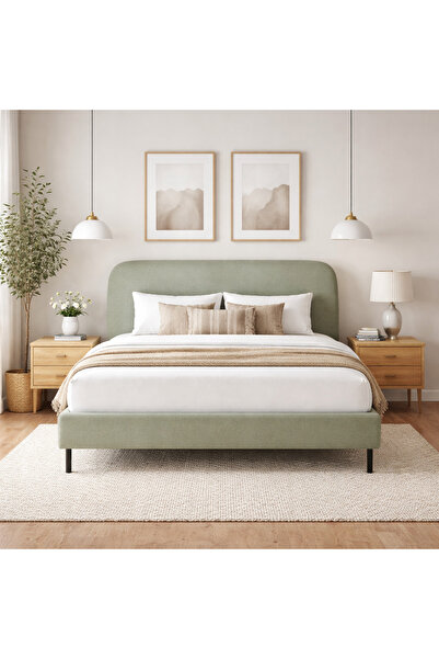 BedBoss Green Fabric Upholstered Bed Queen Solid Wood