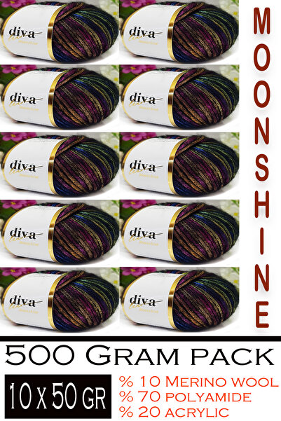 Diva İplik Moonshine (500 Gr) - (Pack of 10) - Premium Wool Yarn - Rainbow