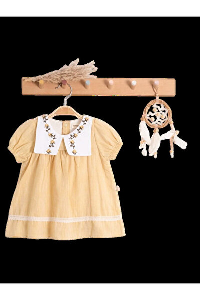 The-kid.co Yellow Floral Embroidered Dress