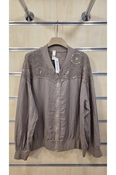 Park Moda جاكيت نسائي من الكتان مزين بالترتر