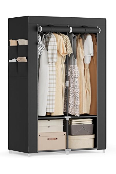 SONGMICS Wardrobe, metal/plastic/textile, black, 86 x 45 x 167 cm