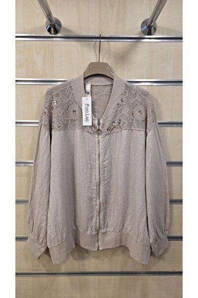 Park Moda جاكيت نسائي من الكتان مزين بالترتر