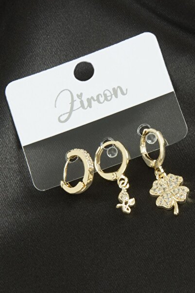 ZERO LAND Zengemtx 3 Pieces Clover Zircon (174032) Stone Earrings-Yellow