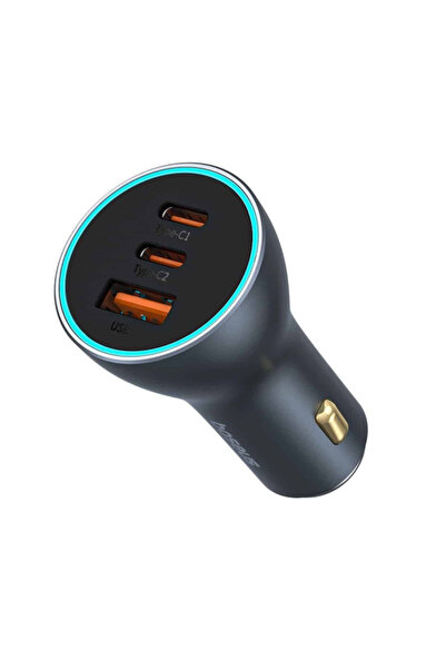 Baseus Golden Contactor Pro Car Charger, 65W, 3A, 1 x USB-A - 2 x USB-C, Gray...