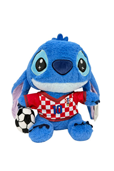OEM Jucărie de Plus Stitch Fotbalist 30 cm, Tricou Roșu, cu Minge, Pufoasă