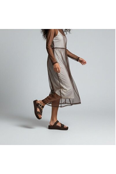 NE&VE SHOES Καφέ σουέντ γνήσιο δέρμα με καρφίτσες και χιαστί λουράκια, γυναικ...