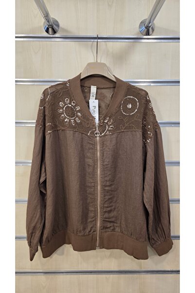 Park Moda جاكيت نسائي من الكتان مزين بالترتر