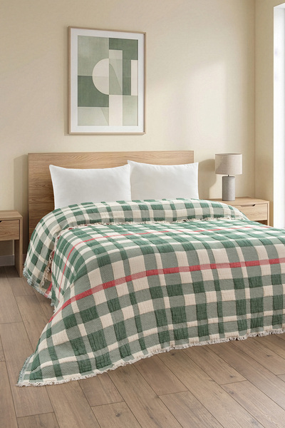 Denizli Concept Cuvertură/Cuvertură de pat din muselină în carouri, pentru o ...