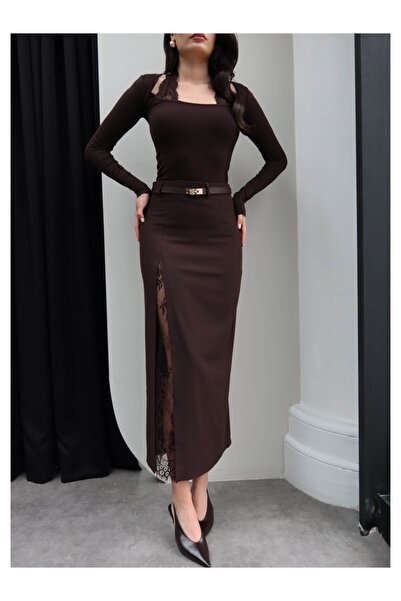 ESRAHELVACI Спідниця з розрізом та мереживною деталлю