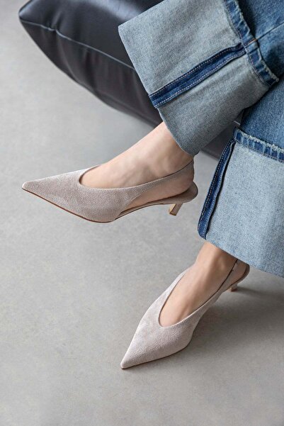 STRASWANS Pantofi cu toc din piele intoarsa Alez pentru dama, bej