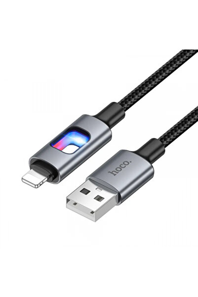 Hoco USB-A - Lightning Data and Charging Cable U144 Led, 18W, 1.2m, Black