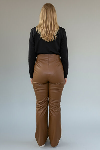 NEWCO Women's Faux Leather Trousers with Stud Detail and Without Belt 2344