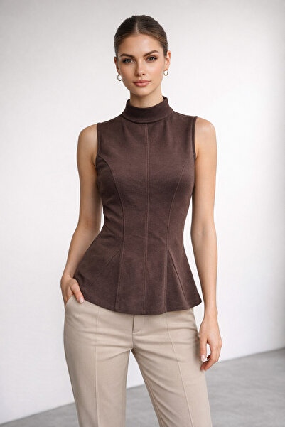 Polo State Women's Stand Collar Sleeveless Thessaloniki Fabric Slim Fit Blouse