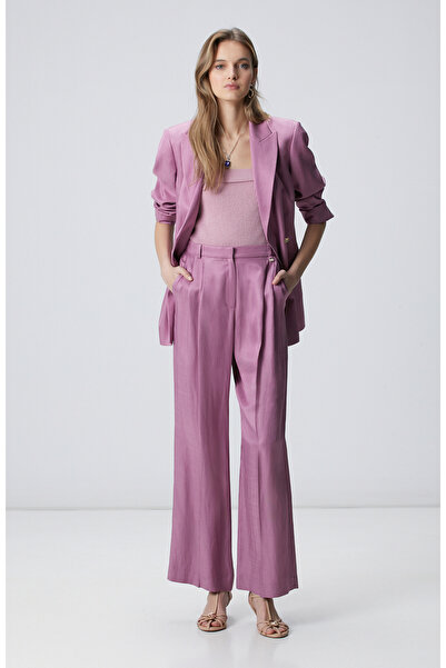 Network Limited Menekşe Keten Karışımlı Kapaklı Cepli Pantolon