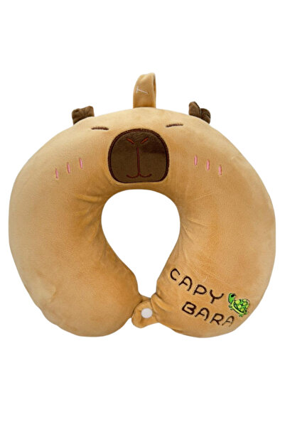 OEM Pernă de Călătorie Copii Capybara Maro, Tip U, Pufoasă și Catifelată, Sup...