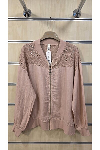 Park Moda جاكيت نسائي من الكتان مزين بالترتر