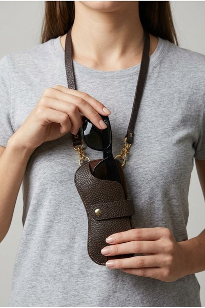 MRS.MODA Unisex Genuine Leather Eyeglass Case with Strap, Stylish and Protect...