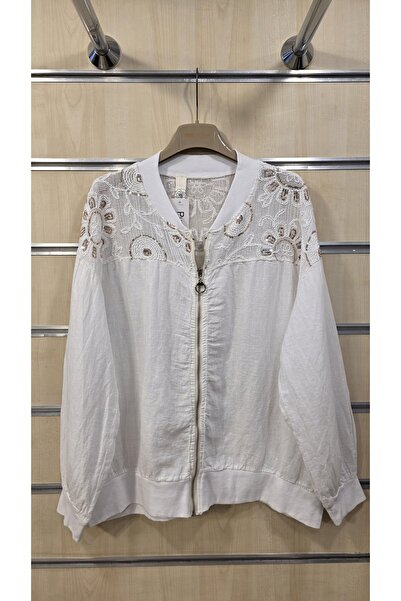 Park Moda جاكيت نسائي من الكتان مزين بالترتر