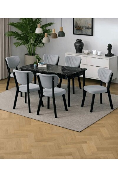 UZMHOME 6 Kişilik Açılır Masa Sandalye Takımı Mutfak Masası Takımı 6 Adet Elm...