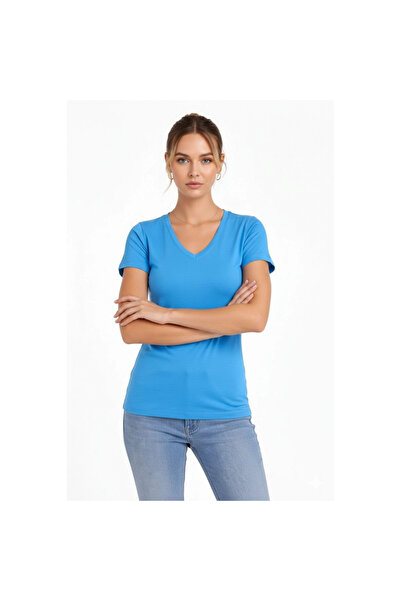 Narnuga Women's Body T-Shirt V-Neck Slim Fit Lycra Short Sleeve T-Shirt - Lig...