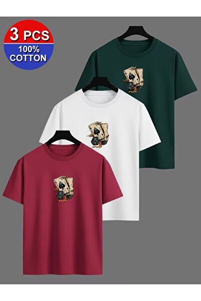 puolikuu تي شيرت مطبوع بتصميم متعدد الأشكال للجنسين مقاس كبير PLK