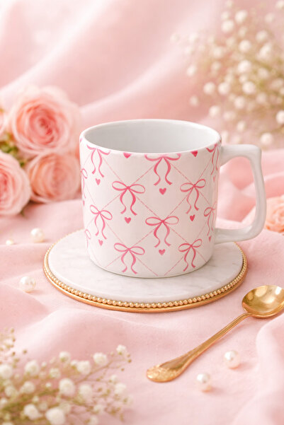 Eylül Design Fiyonk Desenli Kupa Bardak Lüks Kahve Mug 250ml