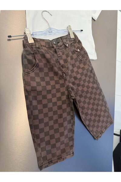 connemara Children's Square Patterned Jean Trousers Elastic Waist Comfortable Fit Daily Use