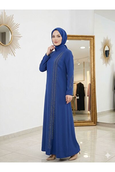 wishne Büyük Beden Taş Detaylı Siyah Tesettür Abiye Elbise 44-54 Beden Şık Da...