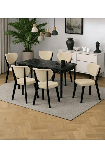 UZMHOME 6 Kişilik Açılır Masa Sandalye Takımı Mutfak Masası Takımı 6 Adet Elm...