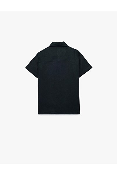 Koton Kids Момчешка базова риза с къс ръкав от лен и вискоза, с джобове с коп...