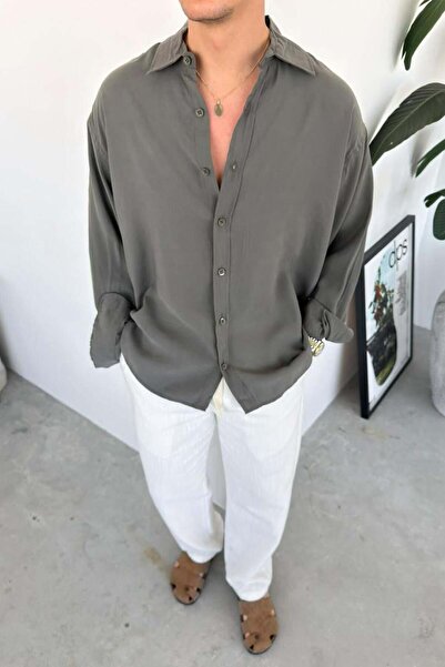 HAFKAGİYİM Базова сорочка оверсайз з модалу кольору хакі