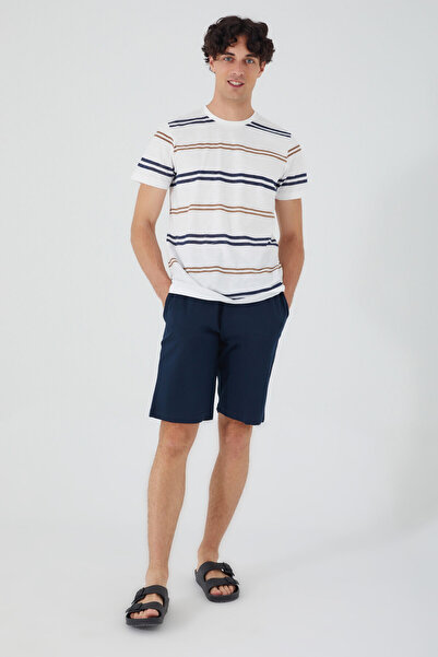 Arnetta طقم شورت وسروال قصير كريمي مخطط للرجال مكون من 3 قطع