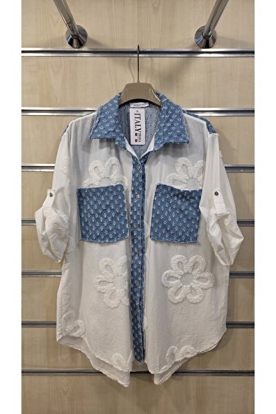 Park Moda Cotton Shirt with Denim Detail