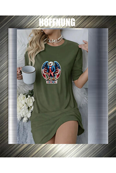 HOFFNUNG Unisex Short Sleeve Round Neck Usa Eagle Printed Solid Color Long Ts...