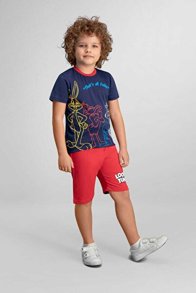 Looney Tunes Boy's Navy Blue Licensed Bermuda 2-Piece Suit