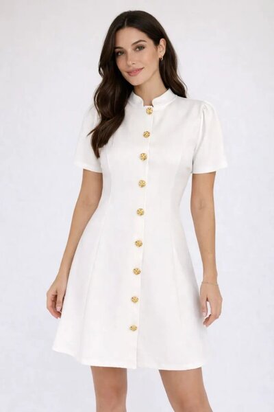 Cool & Sexy Rochie mini albă cu nasturi pentru femei