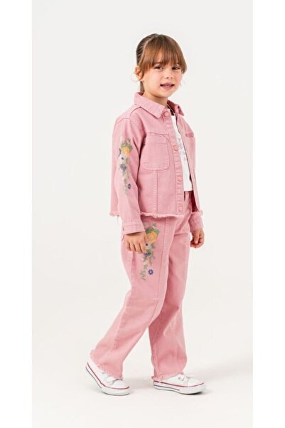 Alin Alp 4-8 Yaş Kız Çocuk Nakışlı Denim Takım Kot Ceket Pantolon-8 Y