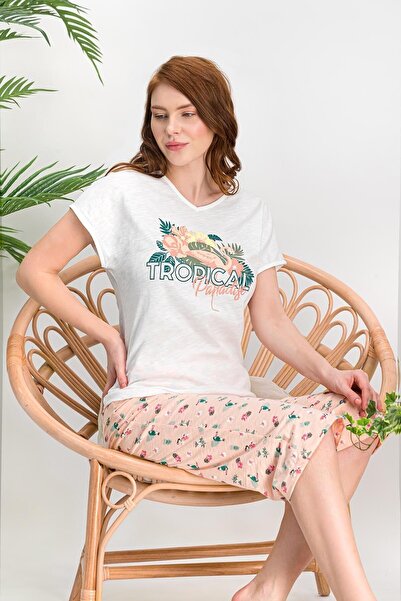 Arnetta Women's Cream Tropical Short Sleeve Capri Set