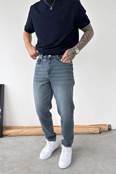 HAFKAGİYİM Pantaloni boyfriend antracit cu degrade delicat