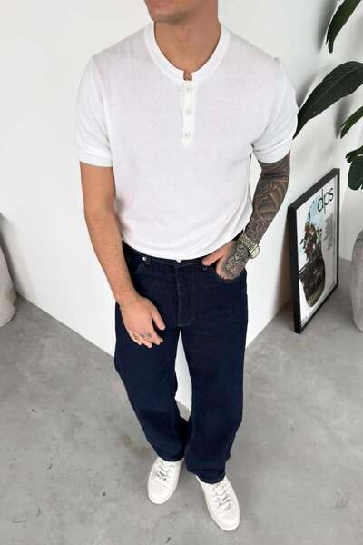 HAFKAGİYİM White Buttoned Collar Relaxed Knitwear T-Shirt