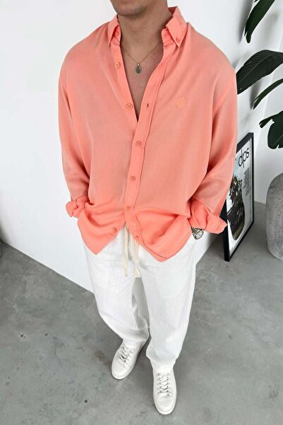 HAFKAGİYİM Salmon Embroidered Oversize Modal Shirt