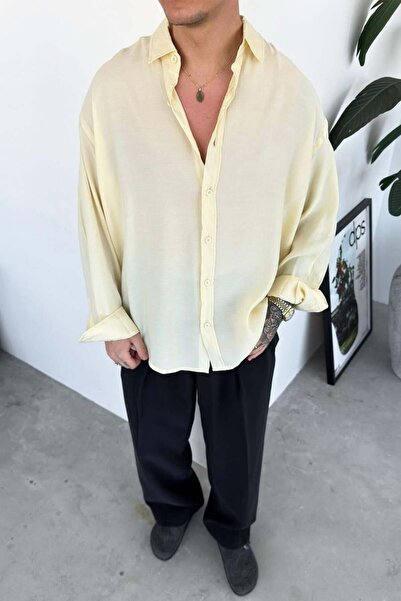 HAFKAGİYİM Krem Basic Oversize Modal Gömlek