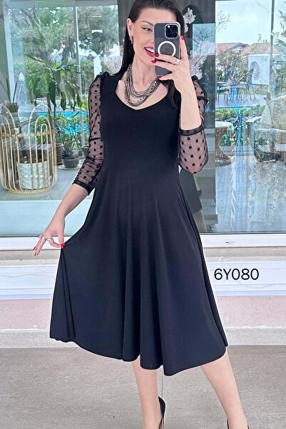 İnce Topuk Sandy Dress with Tulle Sleeves 6Y080