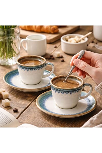 dyris 2’li Porselen Kahve Fincanı Seti 6 cm Fincan 12 cm Tabak Renkli Espress...