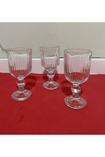 YANPA TİCARET Round Line Patterned Footed Glass Coffee Side and Liquor Glass