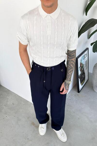 HAFKAGİYİM Λευκό πλεκτό μπλουζάκι με σχέδιο και λαιμόκοψη πόλο