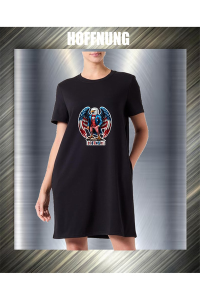 HOFFNUNG Unisex Short Sleeve Round Neck Usa Eagle Printed Solid Color Long Ts...