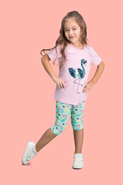 ROLY POLY مجموعة كابري للفتيات باللون الوردي البجع الترتر