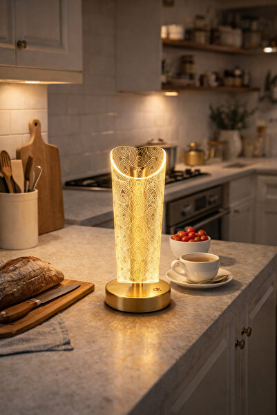 newar Silindirik Kristal LED Masa Lambası Gold Tabanlı Şarjlı Dokunmatik 3 Re...